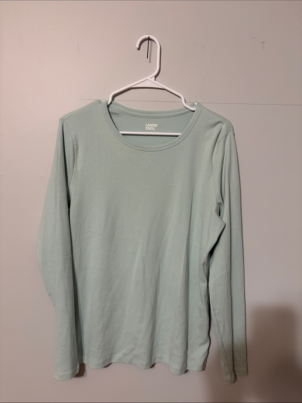Lands' End Mint Green Long Sleeve all cotton Crew Tee. Large. 14-16.